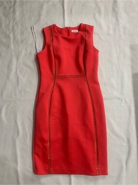 Calvin Klein Coral Studded Princess Seam Sleeveless Sheath Dress